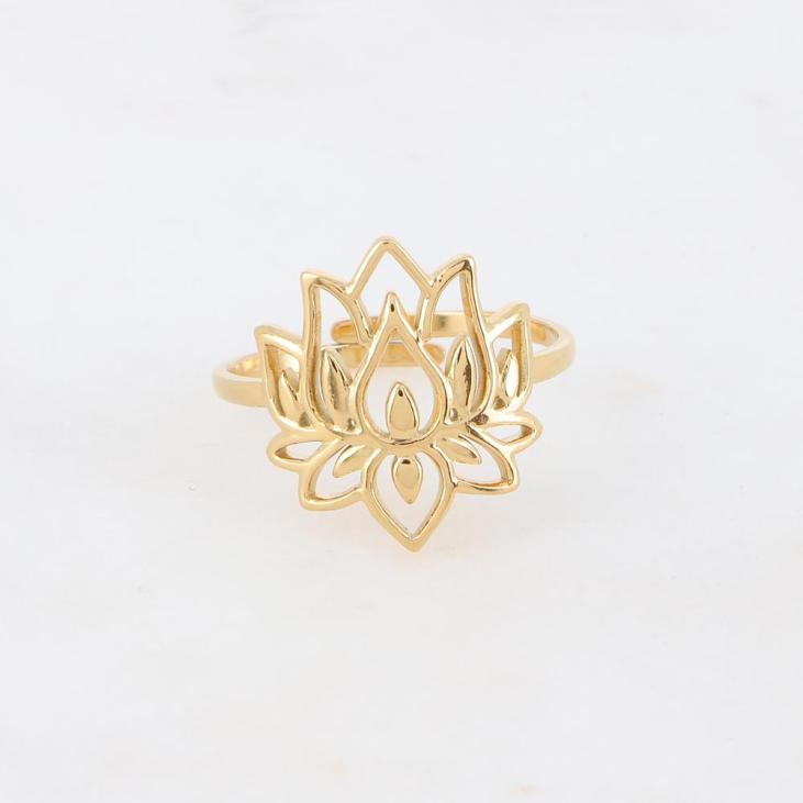 Bague réglable ajourée doré Lotus • Ikita bijoux