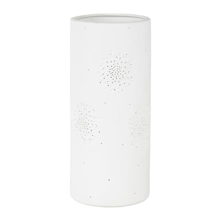 Lampe cylindre Fleurs blanche en porcelaine • Sema