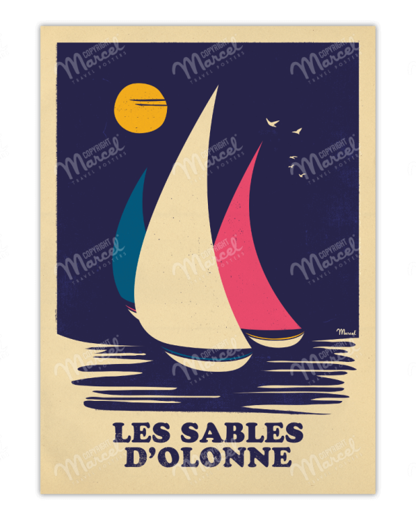Affiche Les sables d'Olonne  rétro sailing  • Marcel travel posters