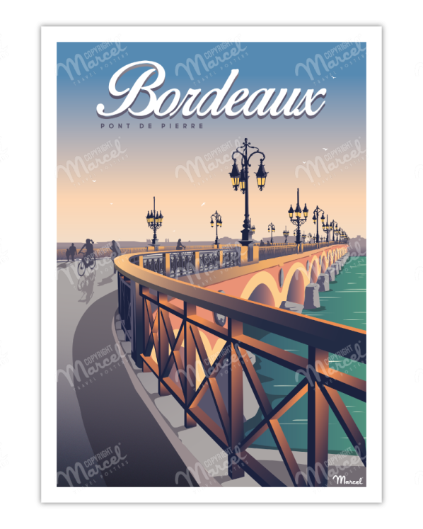 Affiche Bordeaux  Pont de pierre  • Marcel travel posters