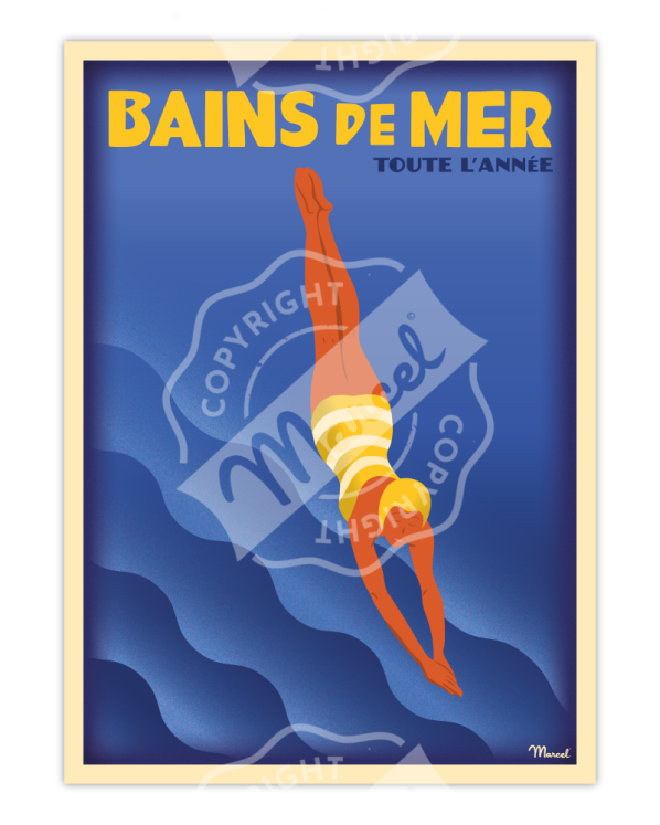 Affiche BAINS DE MER Indigo Pop • Marcel travel posters