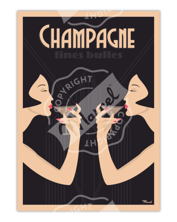  Affiche CHAMPAGNE « Fines Bulles »  • Marcel Travel Posters